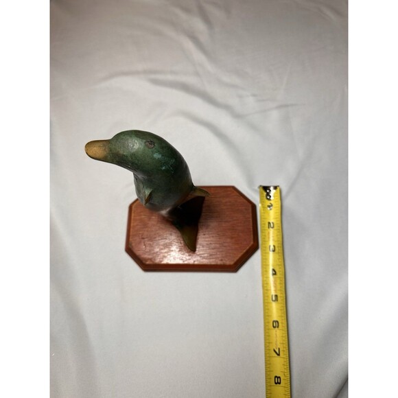 Vintage Mid Century Brass Dolphin Sculpture Statue Nautical Decor Dolphin 7” - Picture 6 of 7